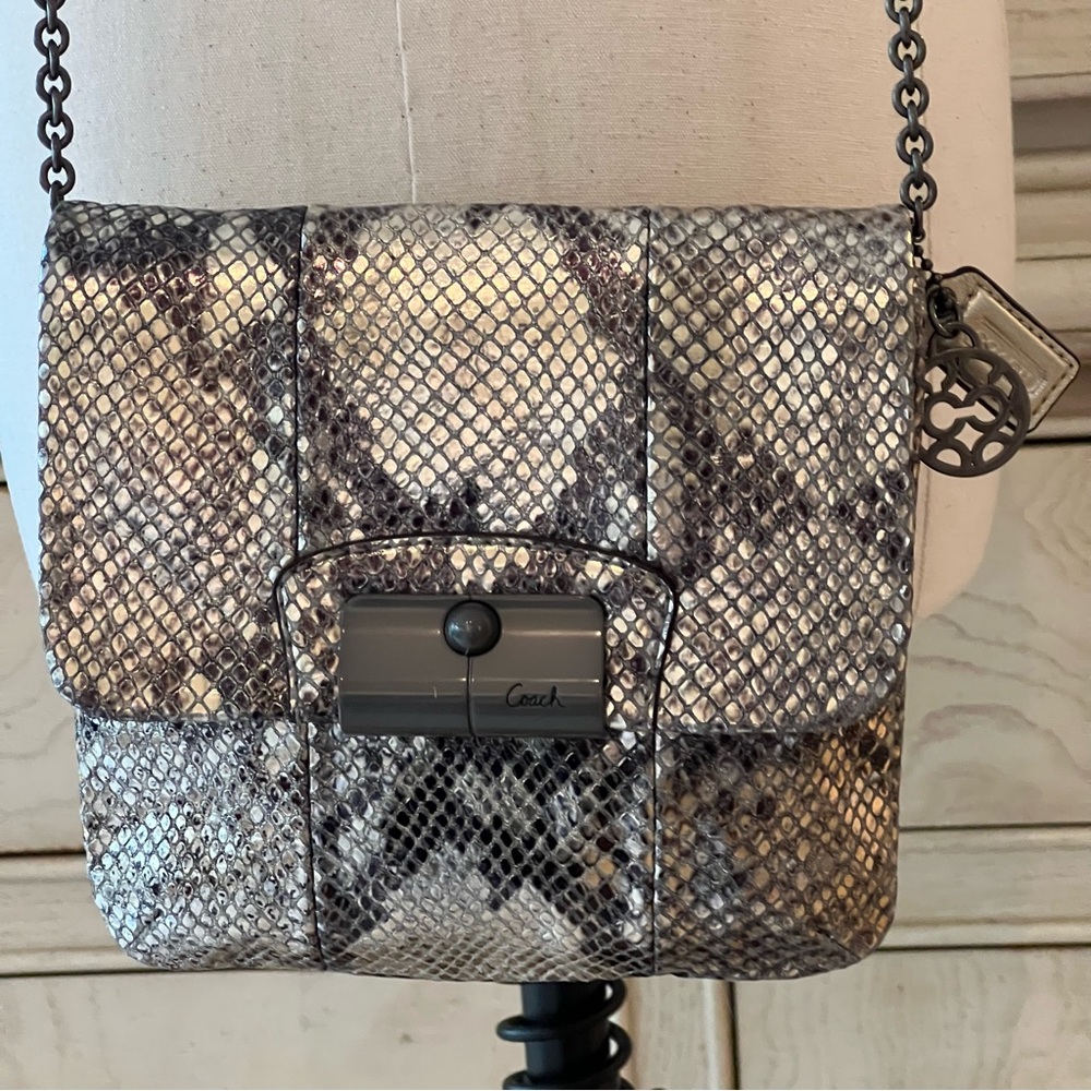 Coach Metallic Leather Reptile Print Crossbody Bag - Picture 15 of 16